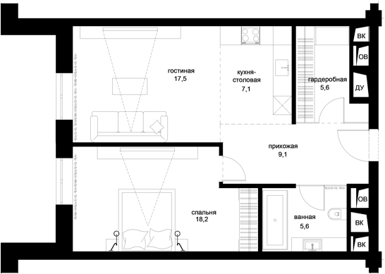 Апартаменты 66.5 м²